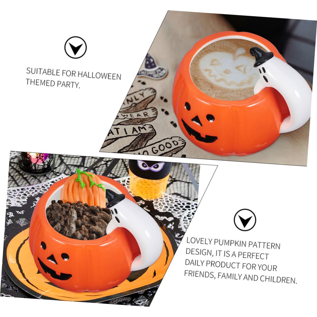 2 Tazas de Cerámica Forma de Calabaza, Tazas Prácticas para Halloween y Fiestas Decorativas