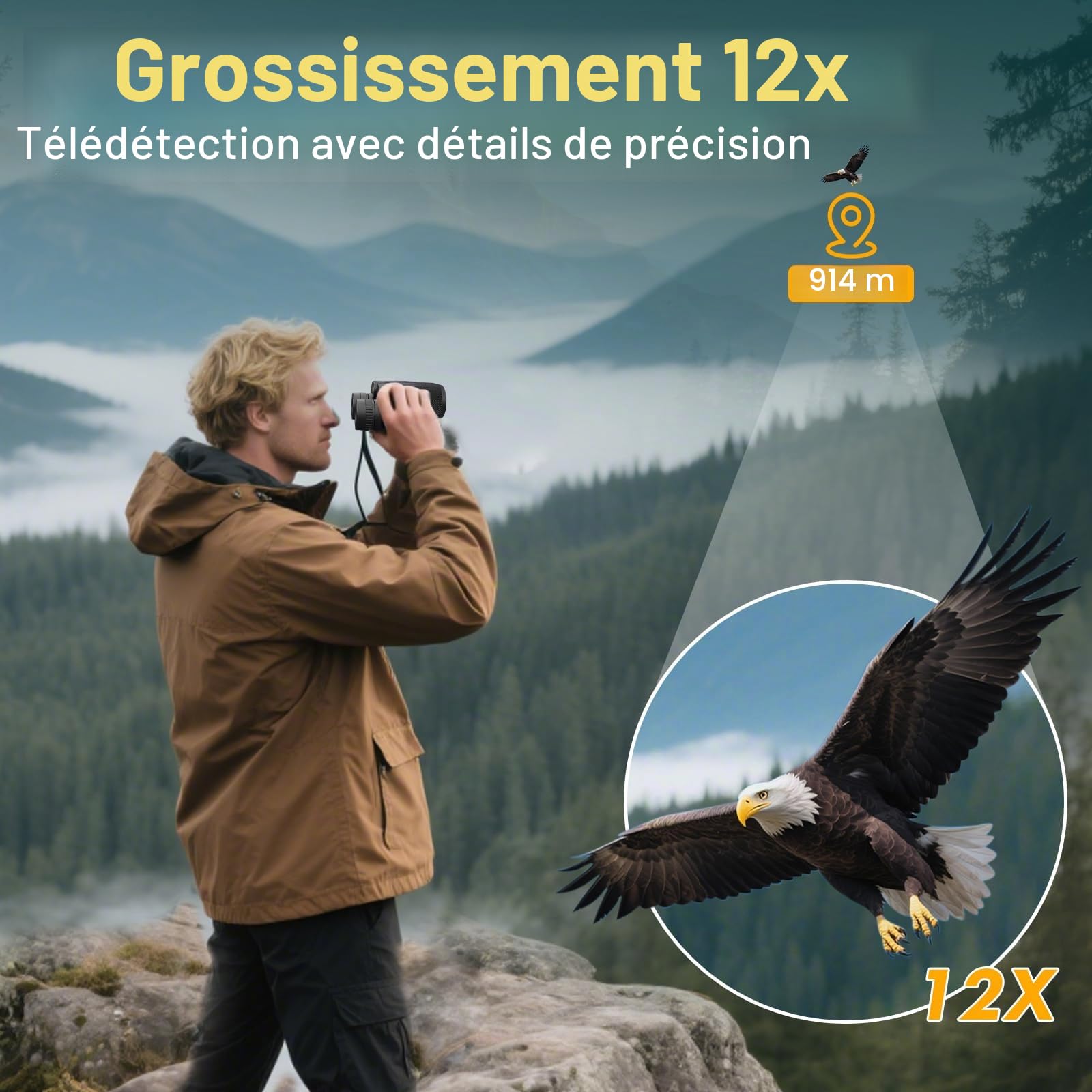 Aurosports Jumelles 12 x 32 pour adultes et petits enfants - Compacts et haute définition jumeau idéaux pour l'observation des oiseaux, les voyages et la chasse