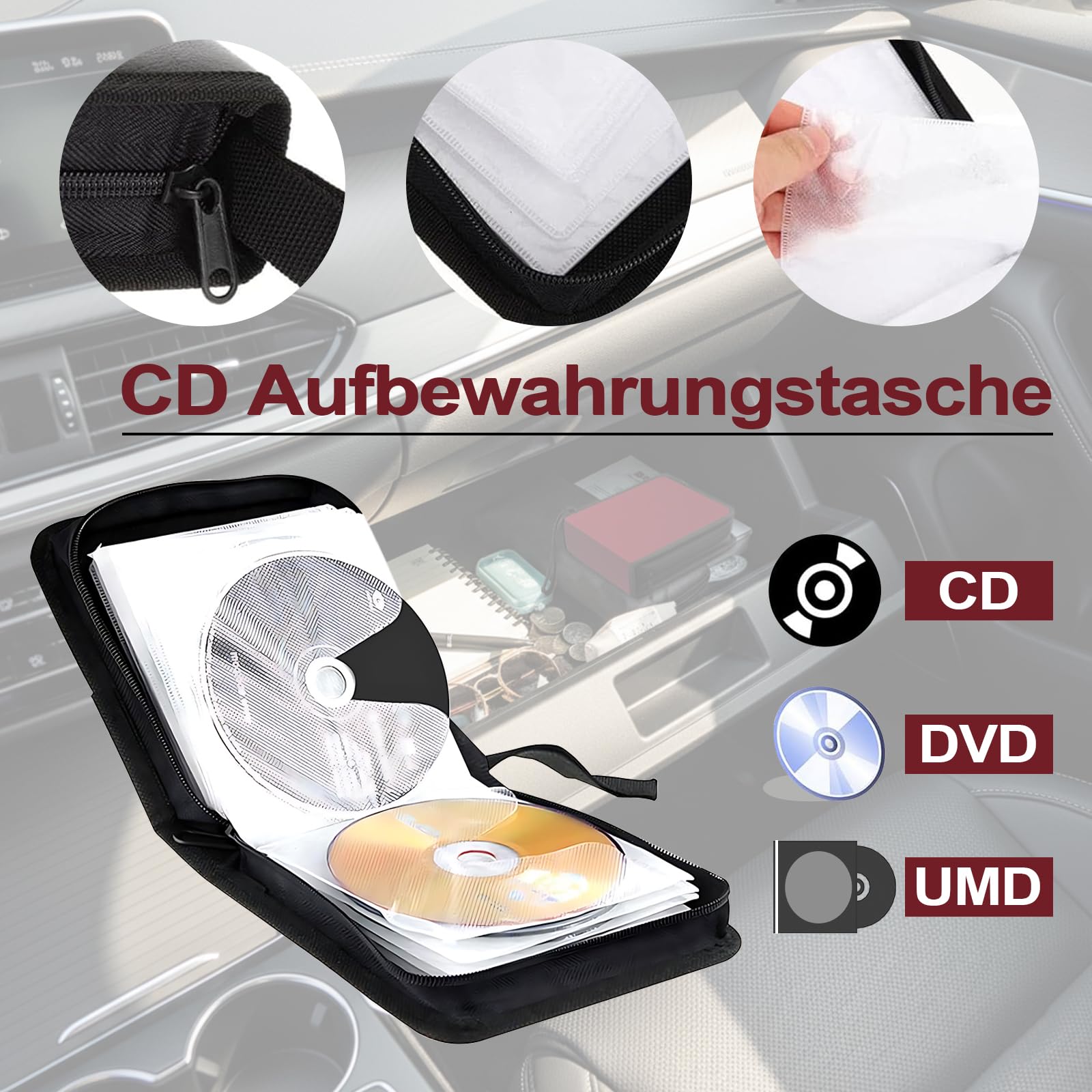 Range CD Pochette 44 CD DVD Organisateur Voiture Maison Rouge