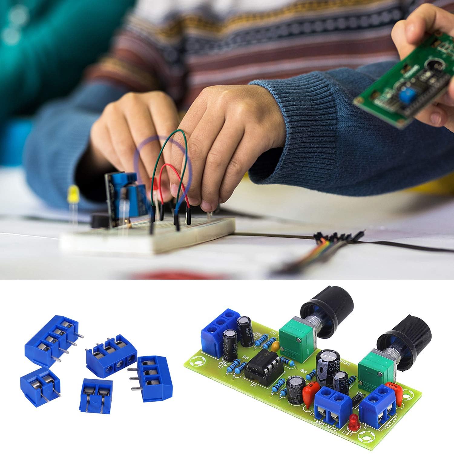 HUAZIZ 150 sztuk niebieskich 2/3/4 Pin PCB Mount Screw, 5 mm Terminal Block, zacisk śrubowy złącze wtykowe + 1 szt. żółty śrubokręt do Arduino