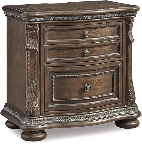 Miniatura 5 de Signature Design by Ashley Leahlyn - Mesita de noche tradicional de 2 cajones color marrón cálido