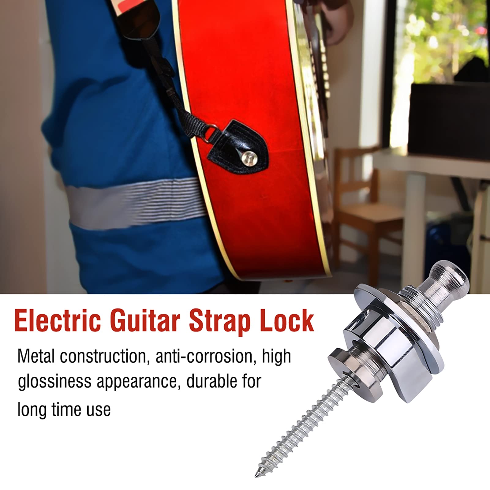 2 Szt. Pasek Gitarowy Blokada Metalowy Pasek na Guziki Blokada Straplocks Części Zamienne do Paska Części Zamienne do Gitary Elektrycznej Opcje w Wielu Kolorach(Srebro)