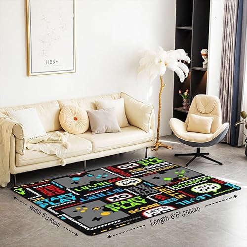 Miniatura 2 de Alfombra de área de juegos de 5 x 7 pies para sala de estar, dormitorio, antideslizante, decorativa, esponjosa, suave, alfombra de videojuegos,
