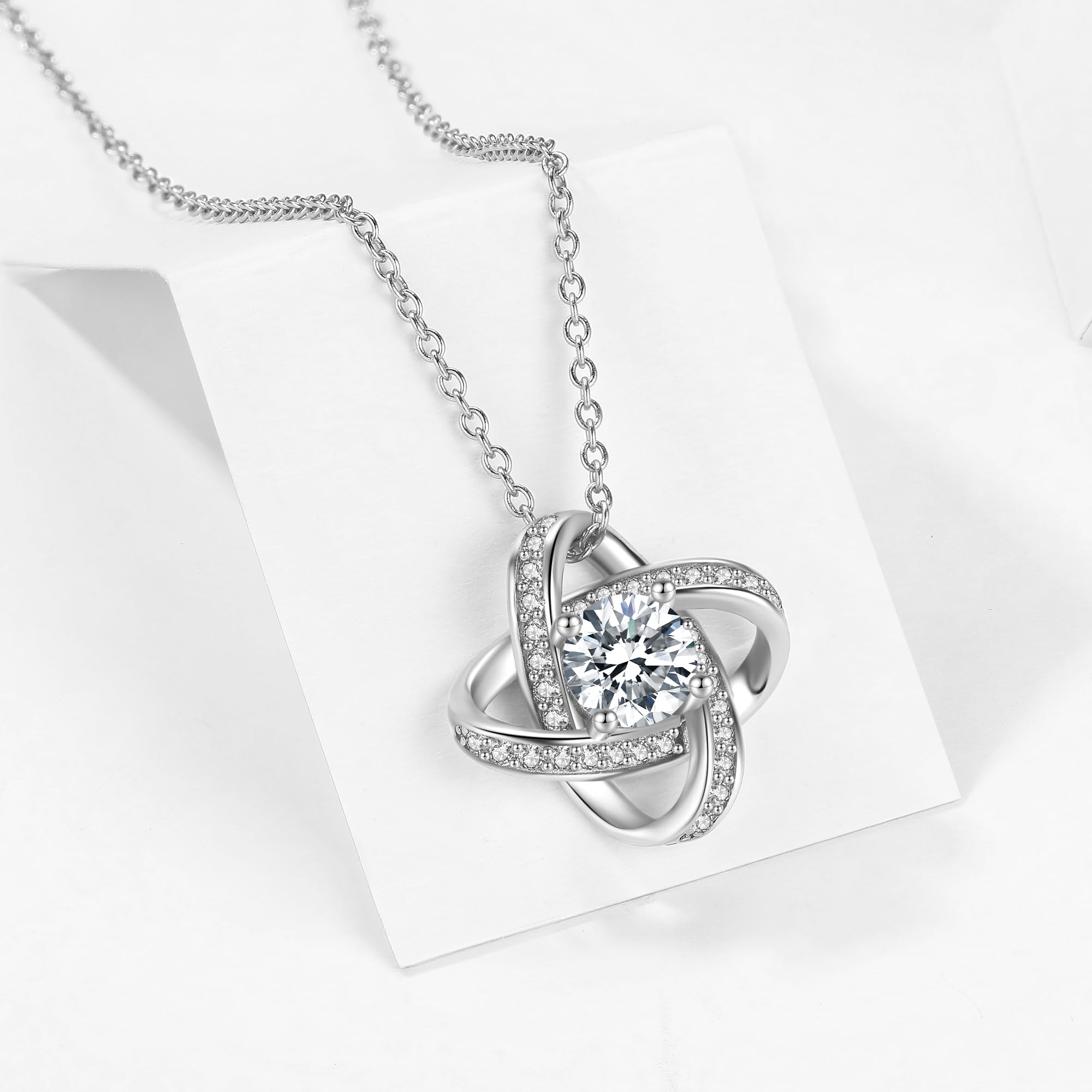 Jrêveinfini Collar Mujer Plata 925 con Circonita Brillante, Diseño de Nudo del Amor y Trébol de Cuatro Hojas, Collar Mujer Elegante para Regalo de San Valentín, Madre o Amiga