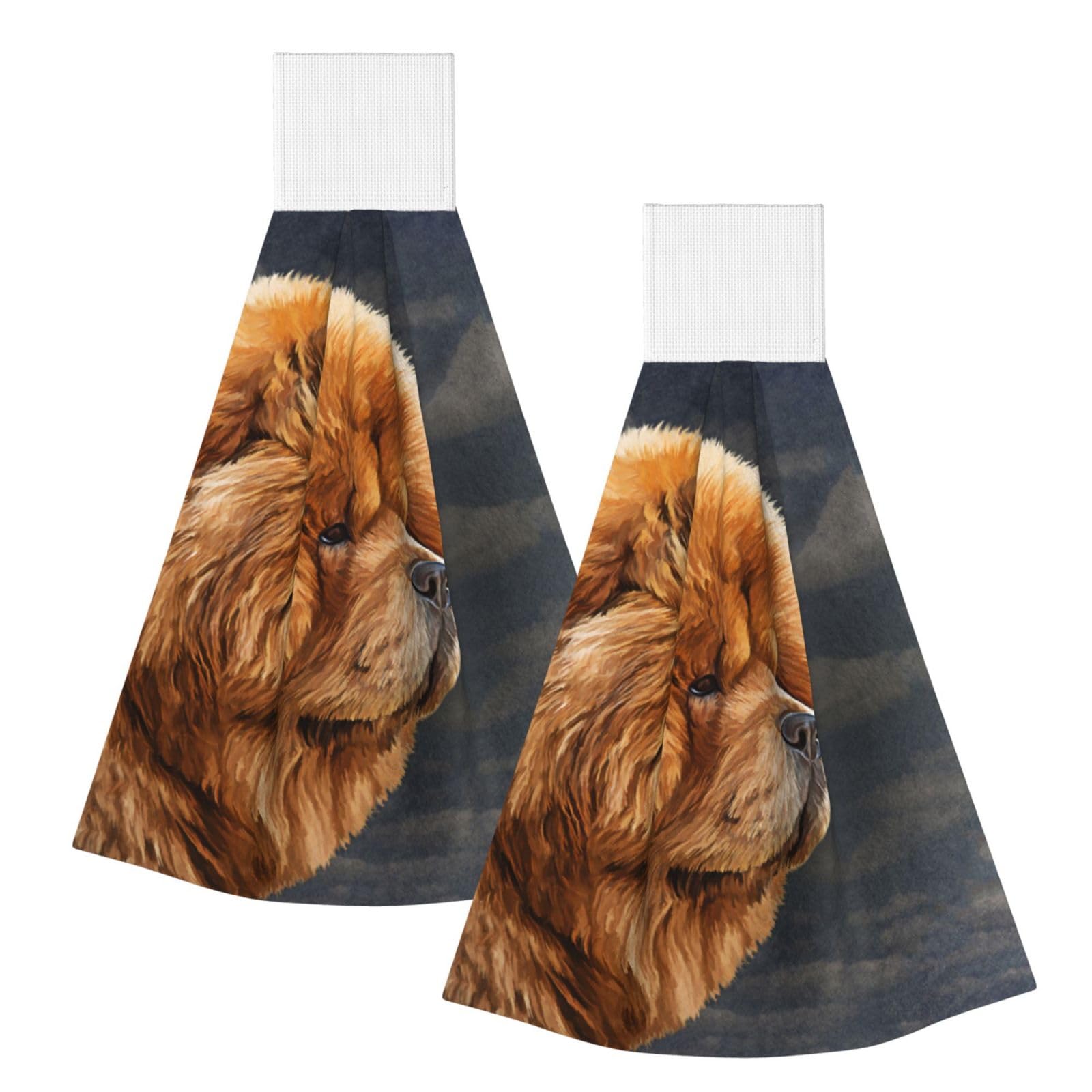 DOPKLNA Chow Dog Vintage, 2 Pcs Hanging Coral Fiber Hand Towels for Bathroom, Absorbent Kitchen Towels