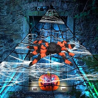 Idefair Decorazioni di Ragnatela di Halloween, 1000 Piedi Quadrati, Ragnatela Super Elastica con 21 Ragni Finti in plastica per Decorazioni di Halloween per Interni ed Esterni