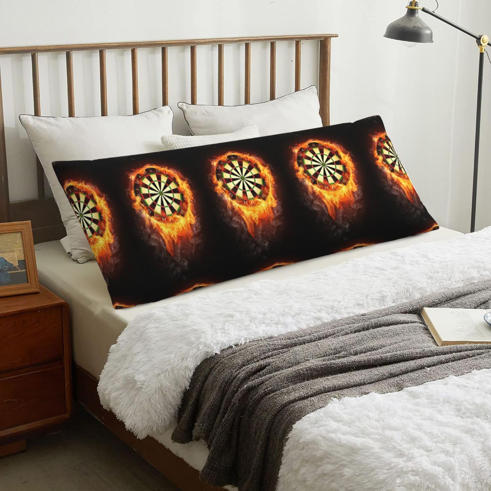Flaming Dartboard Fire Dart Board 3D, Body Pillow Cover with Zipper,Long Body Pillowcase 20 x 60 in