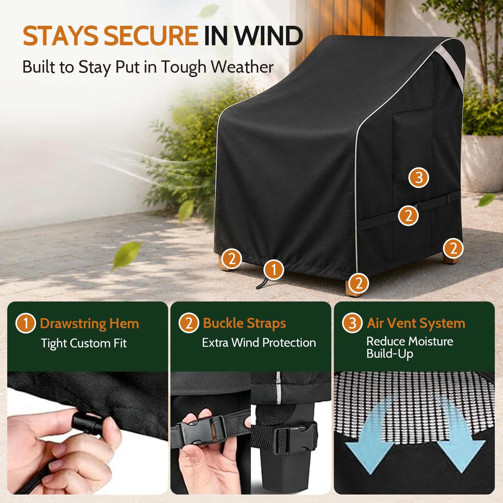 COSFLY Coperture impermeabili per mobili da giardino, confezione da 2, resistenti, adatte fino a 81 x 94 x 91 cm (larghezza x profondità x altezza) (nero)