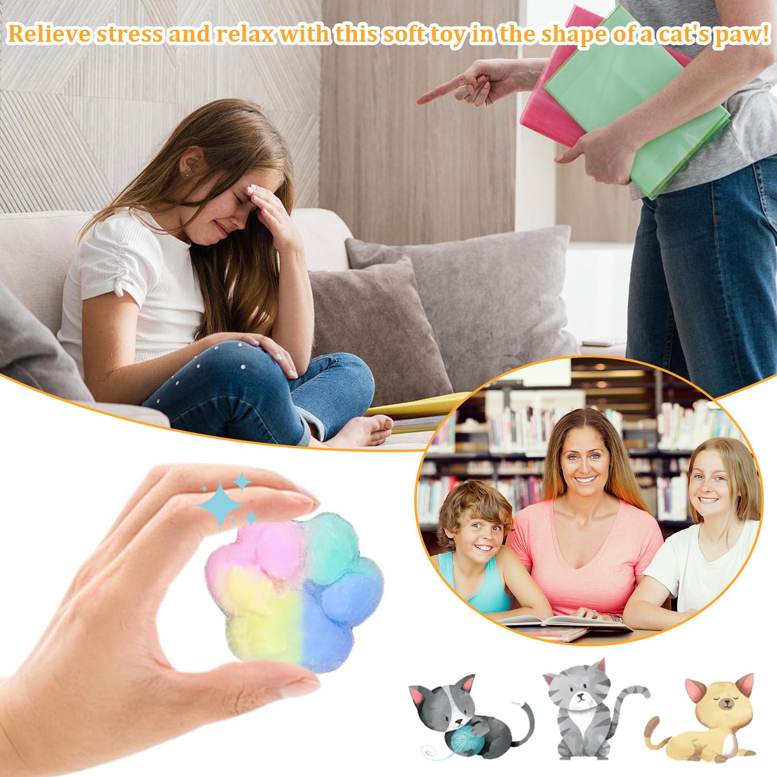 Cat Paw Squishy Toys – 4 Weiche Katzenpfoten Zum Drücken, Anti-Stress-Spielzeug Für Kinder & Erwachsene