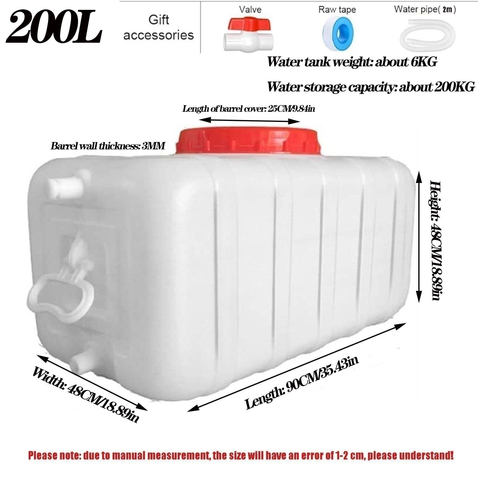 Weißer Horizontaler Haushalts-Kunststofftank, 50L/80L/110L/160L/200L/310L/420L Kunststoffeimer for Camping-Wasserbehälter, Mit Deckel Und Ventilen