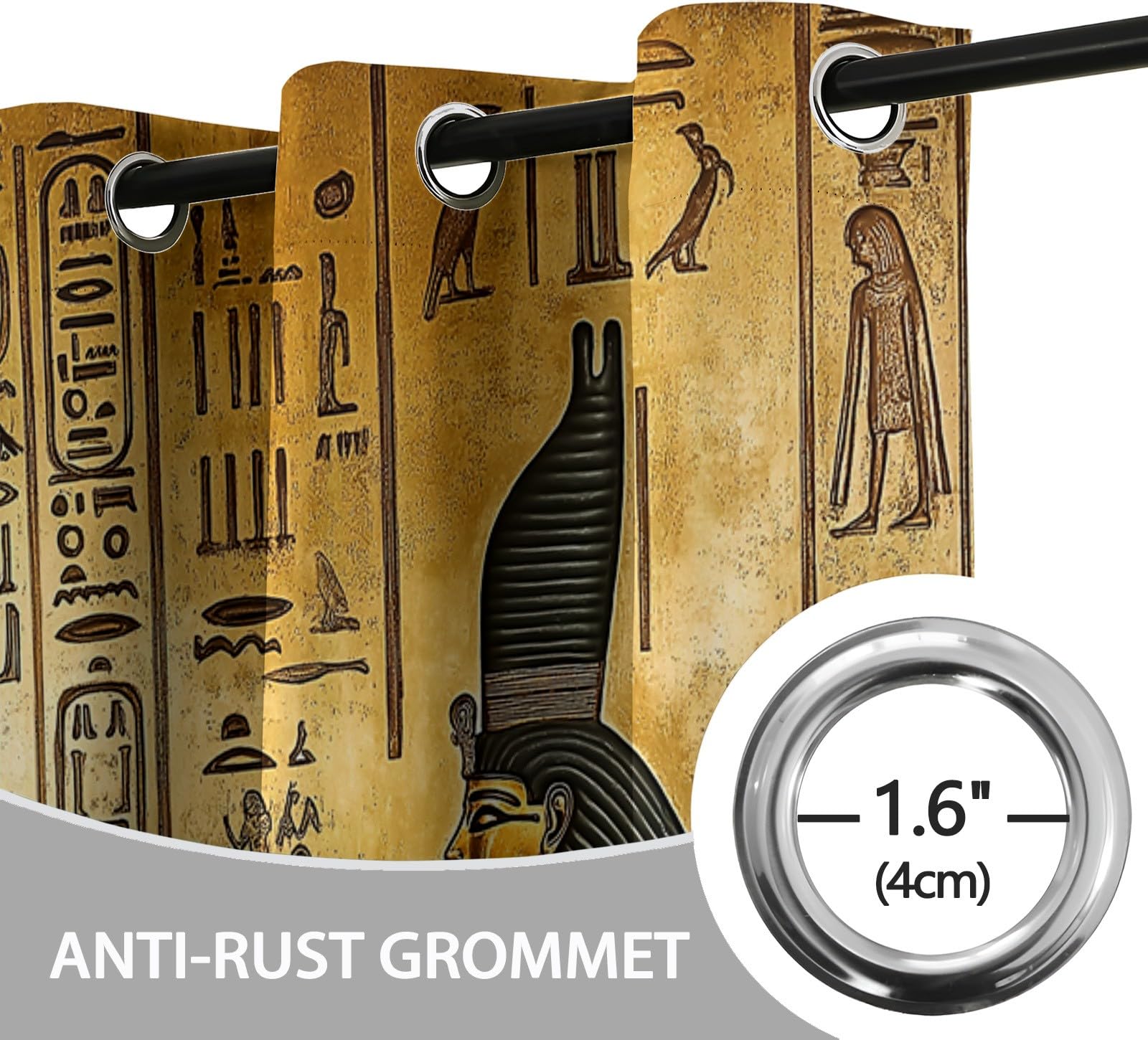 Bedruckte Verdunkelungsvorhänge Abstrakt Ägyptische Runen mit Ösen Blickdicht Thermo Isoliert Gelb Vorhänge Privatsphäre Schützende Gardinen für Schlafzimmer Wohnzimmer H230 x B117 cm (2er Pack)