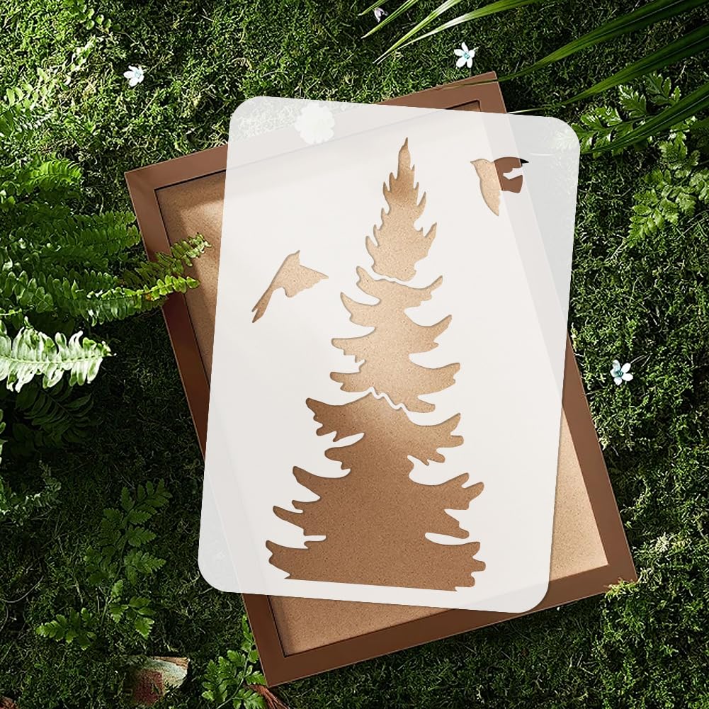 DOODLREAM 9Pcs Spliced Christmas Pine Trees & Deers Large Wall Stencils A4 Size Plastic Reusable Tree Templates for Painting on Wood Wall Fabric Glass Furniture - Image 4