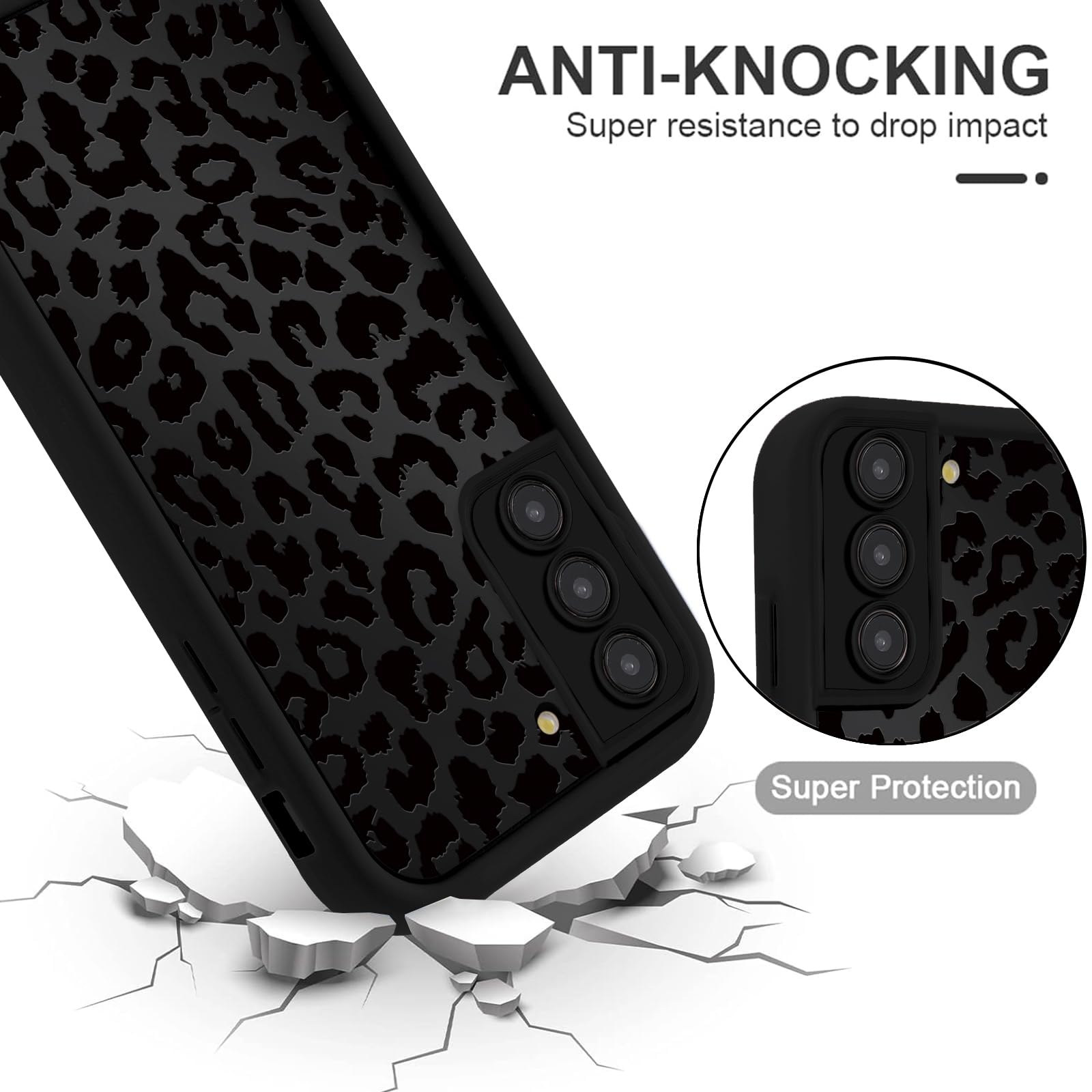 Coque de téléphone mignonne imprimé guépard pour Samsung Galaxy S22 Plus 5G 6,6", esthétique de luxe à motif léopard noir, coque antichoc en TPU souple et fin pour caméra Funda pour femmes et