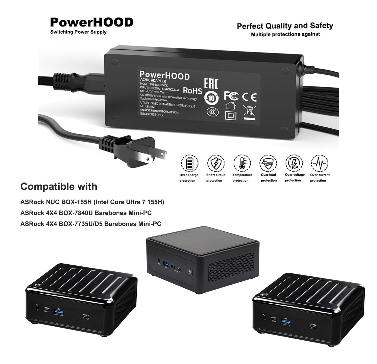 Amazon.com: PowerHOOD 120W AC/DC Adapter Compatible with ASRock