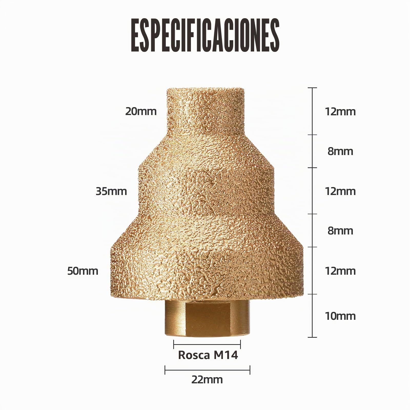 Broca de diamante escalonada, broca de fase, 20-35-50mm M14 rosca, broca para azulejos para amoladora angular, sierra perforadora para agrandar, recortar, dar forma a agujeros para mármol