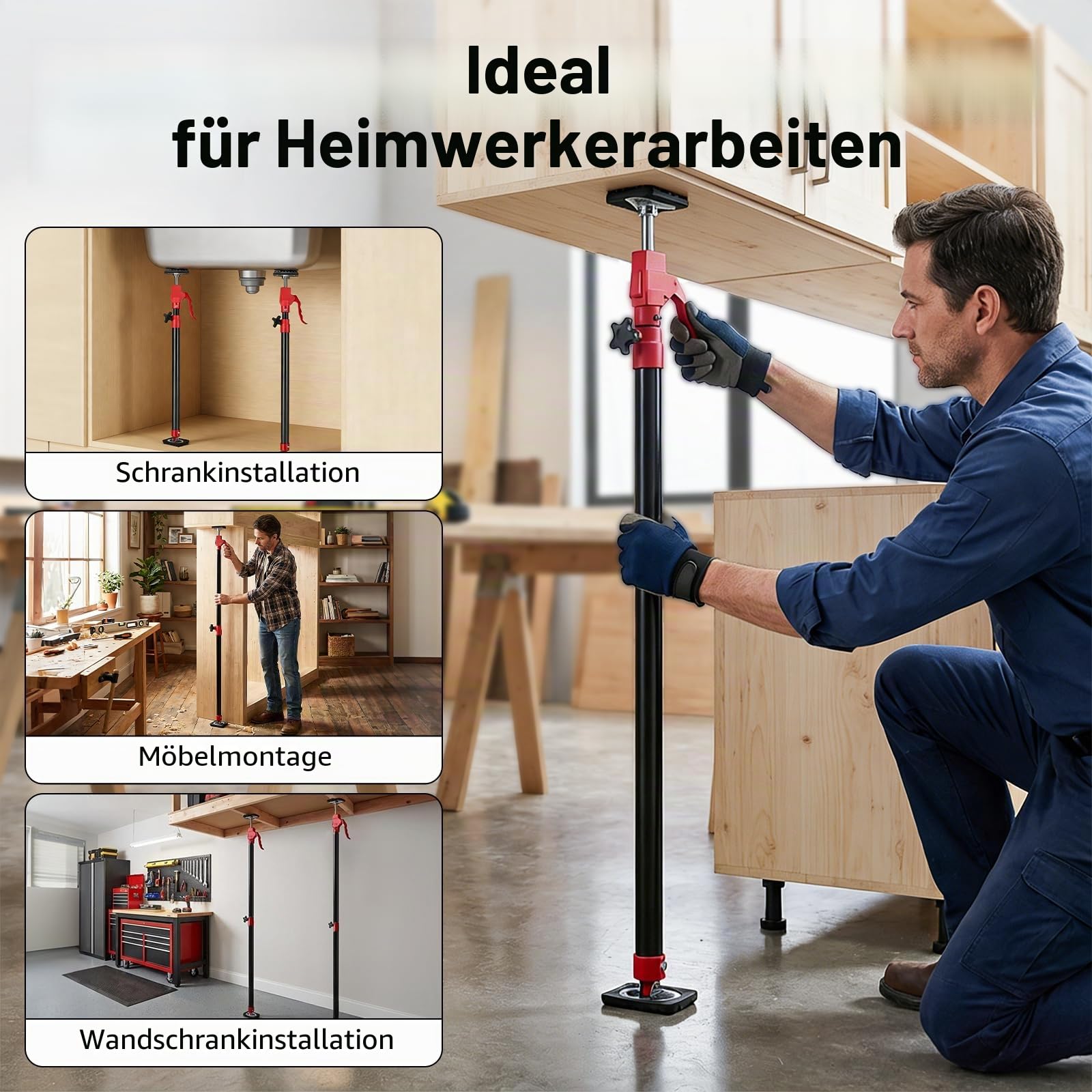 Deckenstütze 2 Stück, Montagestütze Bis 80KG Tragkraft, 125-290cm Teleskopstütze aus Stahl, Einhandstütze für Wände, Decken, Türzargen, mit Einhandabstützung