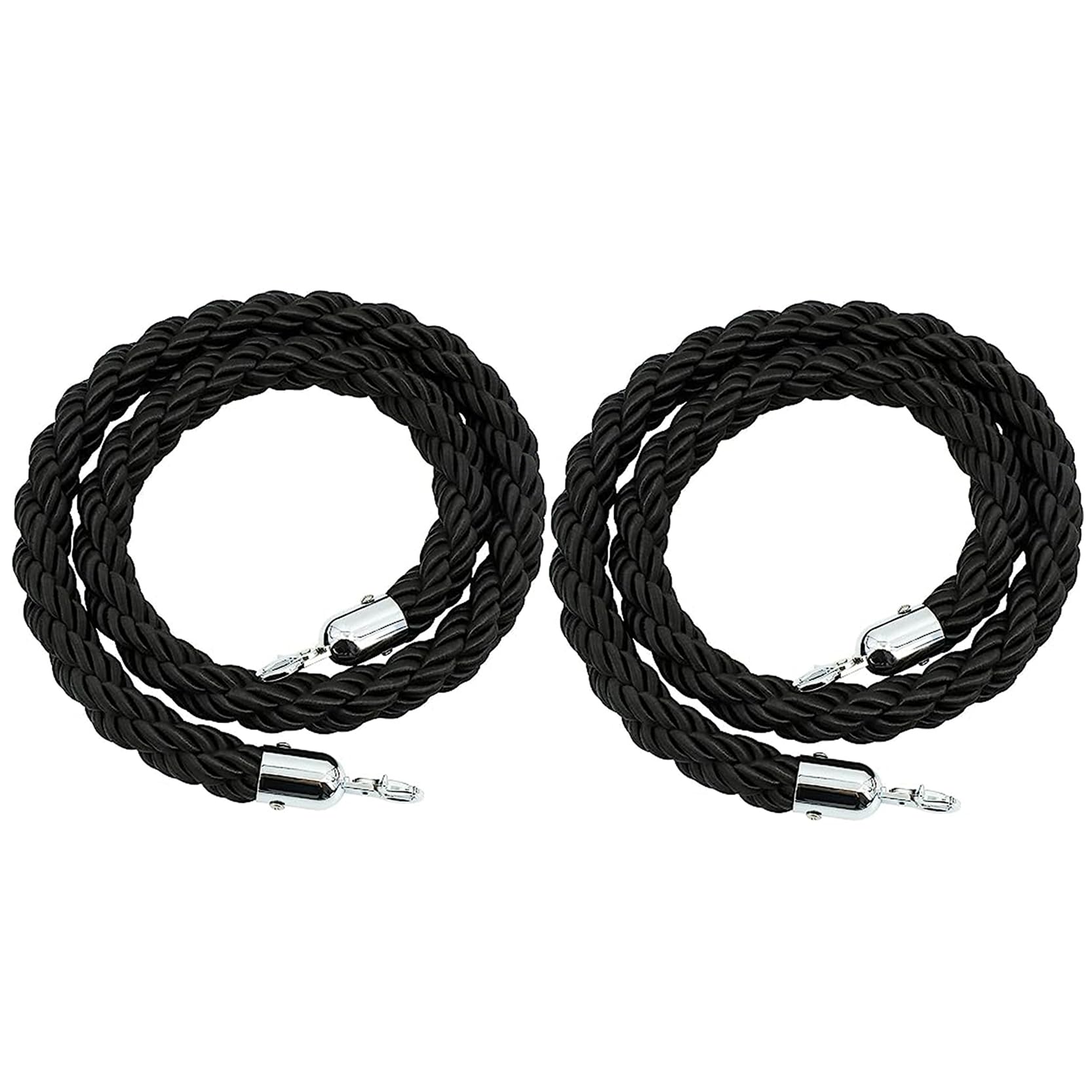 Zonshjdkr One Color Retractable Rope, Rope Barriers, 2 Pcs Queue Barrier,Black Braided Hemp With Silver Hooks, Crowd Control, Line For For Hotel/Concerts/Theater/Car Shows-6Ft/185Cm