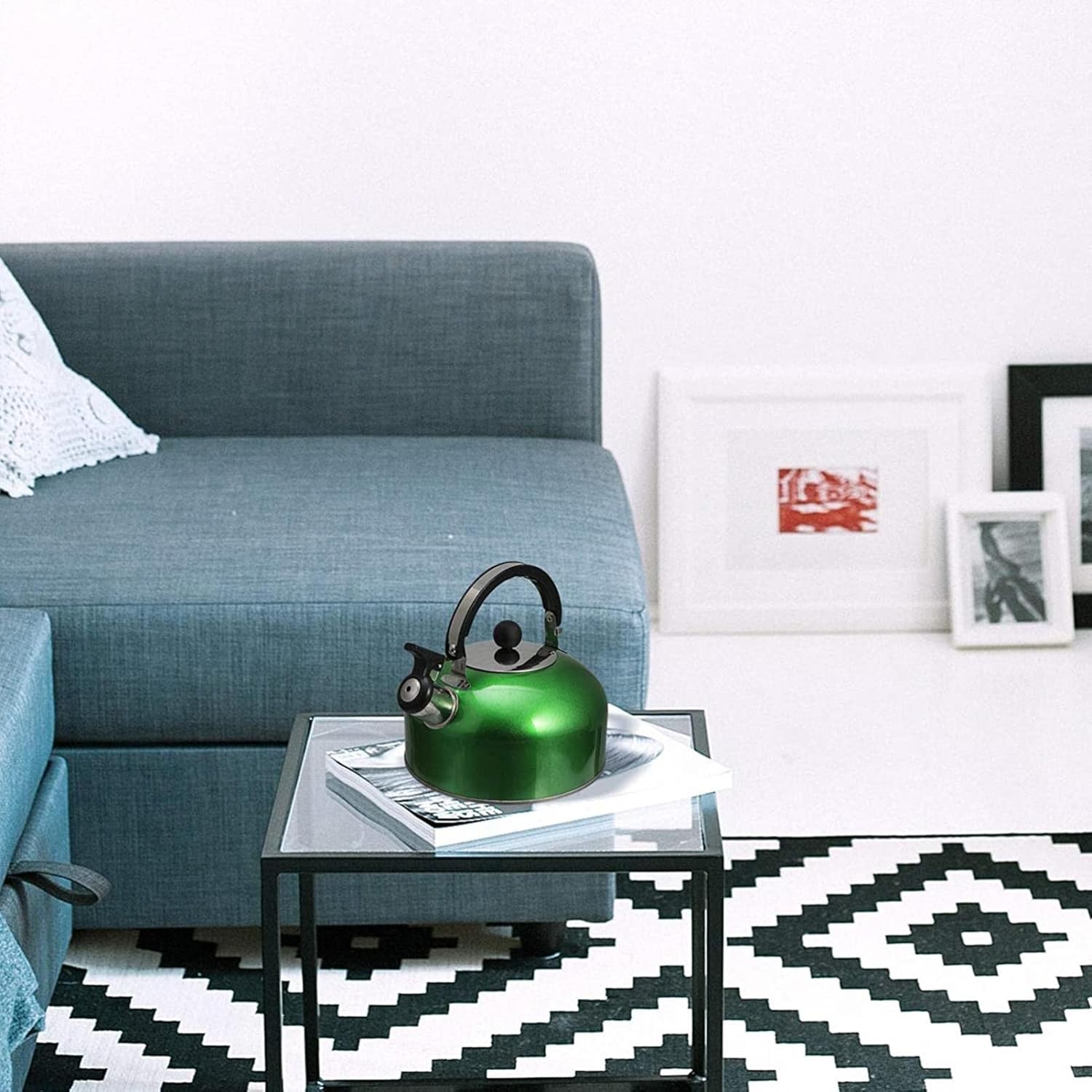 Whistling Tea Kettle，Stainless Steel Teakettle ，Cast Iron Teapot Teapot,Tea Set,Teapot with Anti- Slip Ergonomic Handle,Professional Teapot for Home and Kitchen,for Various Stoves,2. 2 Quarts,Blue (Co