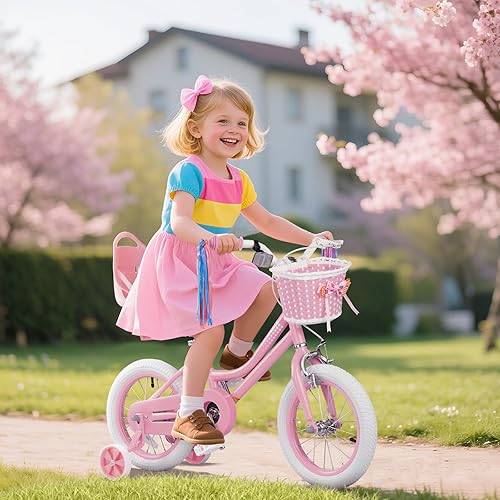 Miniatura 8 de Glaf Bicicleta para niñas pequeñas de 2 a 12 años, 12, 14, 16 y 20 pulgadas, bicicleta para niñas con ruedas de entrenamiento y asiento de muñeca,