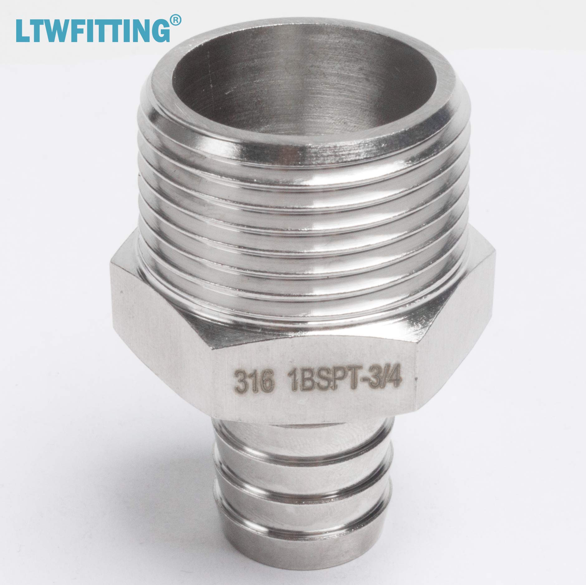 LTWFITTING Connettore raccordo acciaio inox 316 con attacco a spina 1" BSPT Maschio x 3/4"(19mm) per gas combustibile (Confezione da 5)