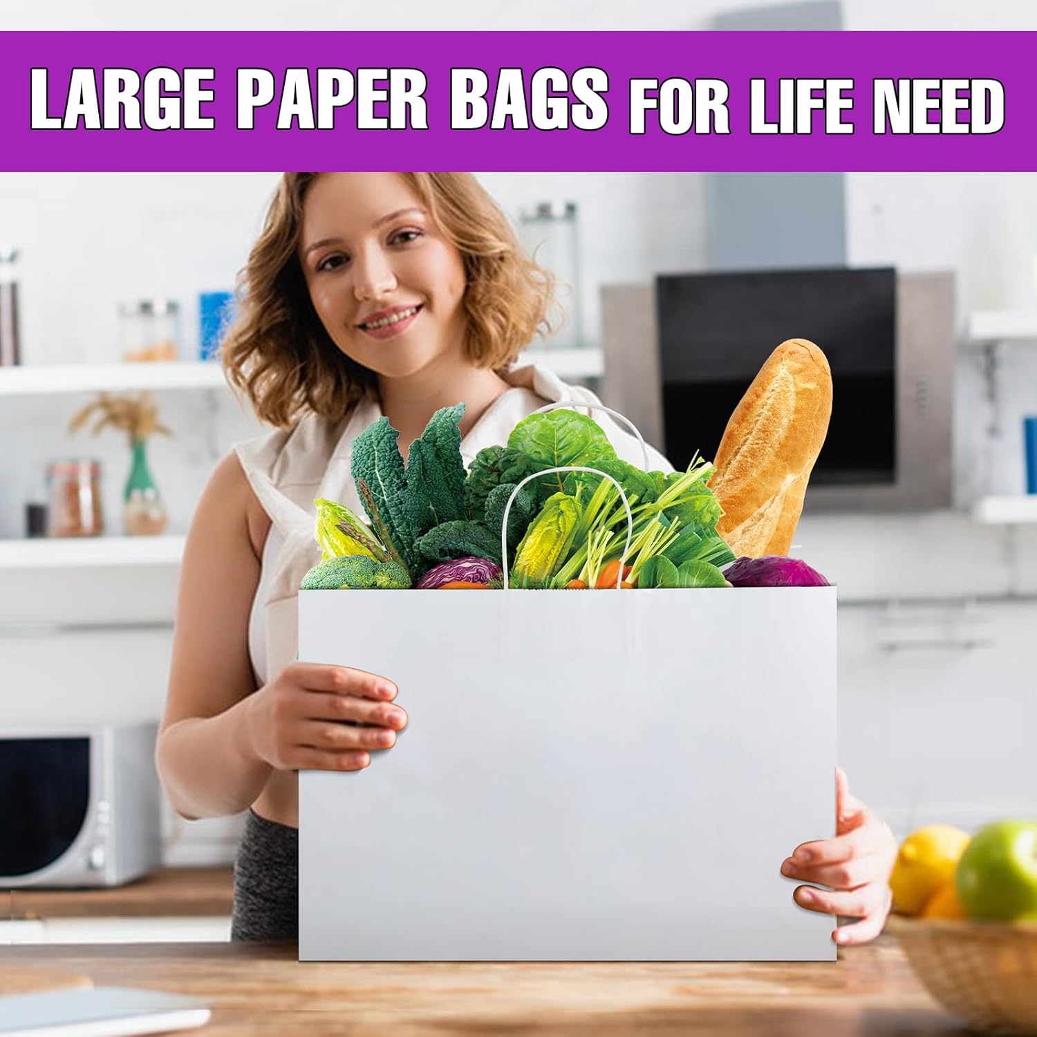 BURVAGY 16x6x12 Inch 100 Pcs Kraft Paper Bags with Handles Bulk, Kraft Shopping White Large Recycled Gift Paper Bags with Handles for Small Business, Retail,Boutique,Grocery - Image 8