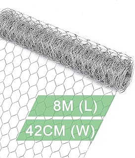 Garden Poultry Chicken Wire Netting - 42CM × 8M Garden Fence Animal Barrier, Chicken Wire for Crafts, 1-inch Mesh Poultry Netting Fence, Pet/Rabbit/Chicken Wire Fencing