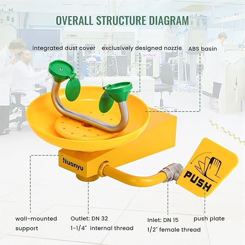 Miniatura 7 de Huanyu Estación de lavado de ojos de emergencia Estación de lavado de ojos montado en la pared Kit de lavado de ojos Estación comercial de lavado de