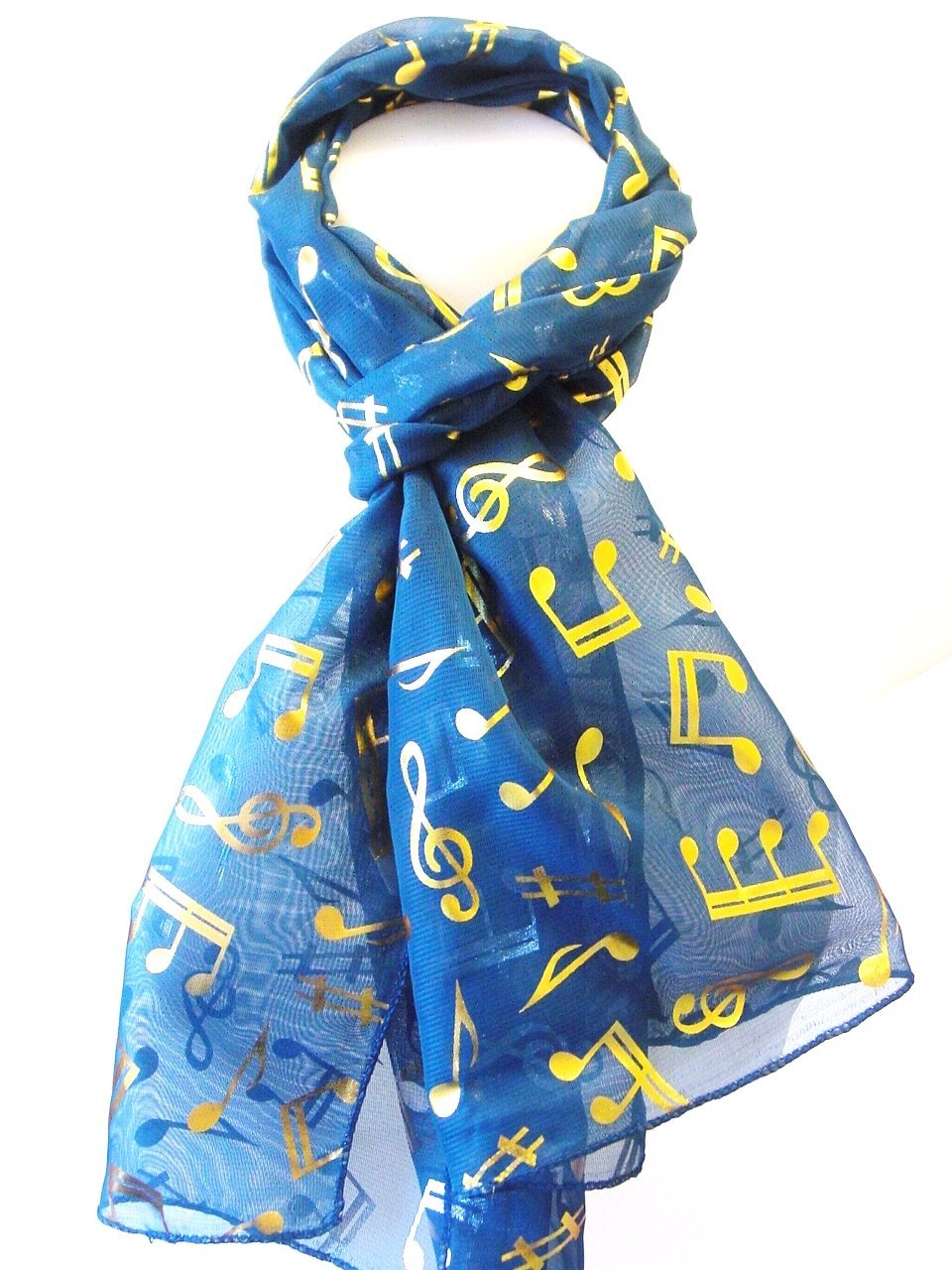 Women's Teal Long Gold Foil Musical Note Scarves Stole Wrap Neck Choir Scarf (Teal)