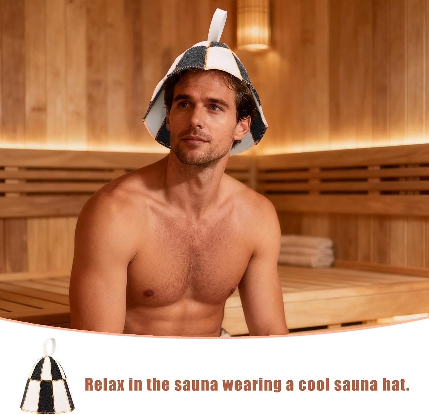 2 Pcs Plaid Sauna Hats, Banya Cap for Hair Protection Black and White Checkered Wool Thermal Protection Sauna Hat Accessories for Men & Women Steam Bath - Image 6