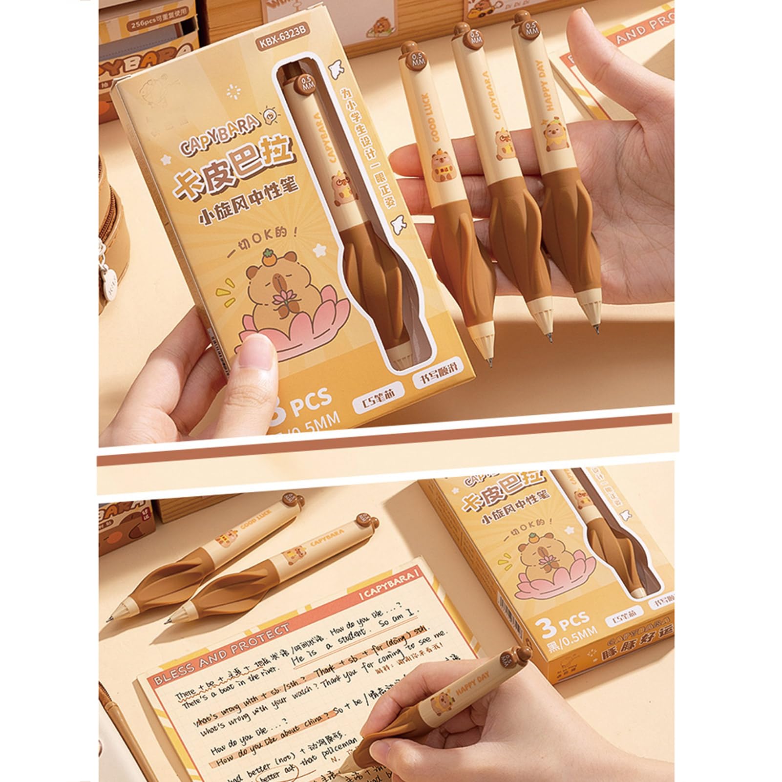 3 Pcs Cute Gel Pens Capybara Retractable Pens Cartoon Soft Grip Pen 0 5mm Fine Point Black Ink — view 6