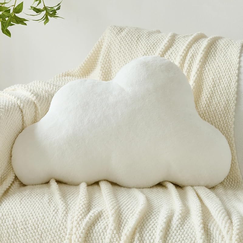 Almohadas de nube, almohada decorativa con felpa suave para sofá cama, almohada en forma de nube, decoración de habitación con piel de conejo sintética esponjosa para sala de estar dormitorio (blanco, 11.8 x 18.5 pulgadas)
