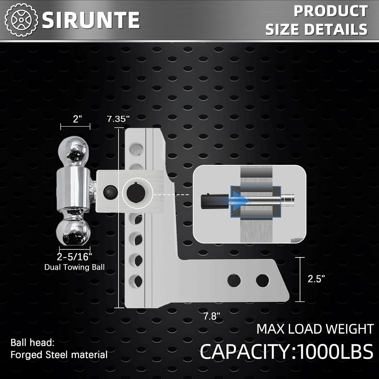 Adjustable Tow Hitch for 2.5" Receiver- Adjustable Trailer Hitch Tow Hitches with 6-Inch Drop/Rise-Aluminum Ball Trailer Fits for Truck (18,500 LBS)
