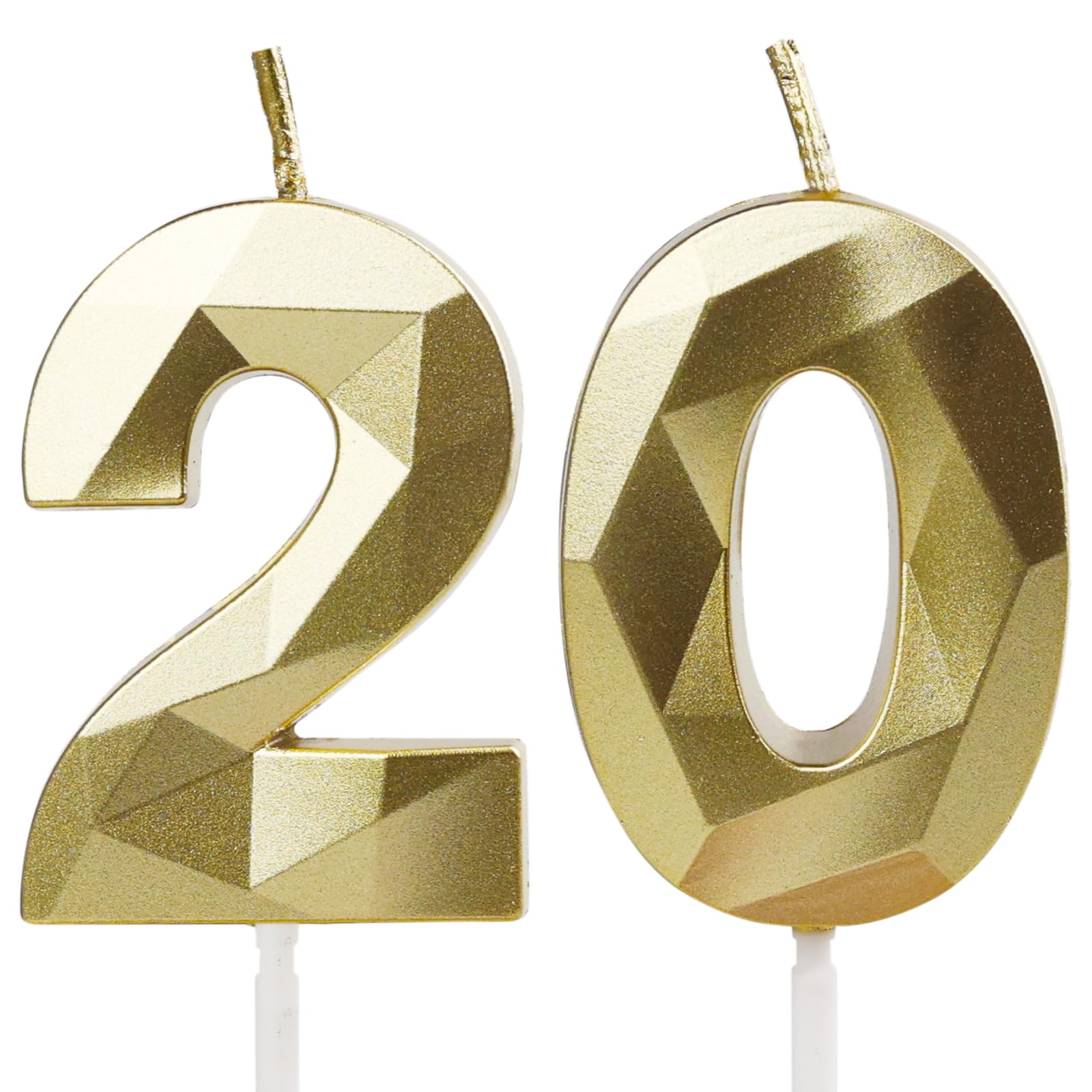Number 20 Candles,20th Birthday Candles,Gold Happy Birthday Candle for Cake,3D Design Cake Topper Decorations for Boy Girl Women Pet Birthday Party