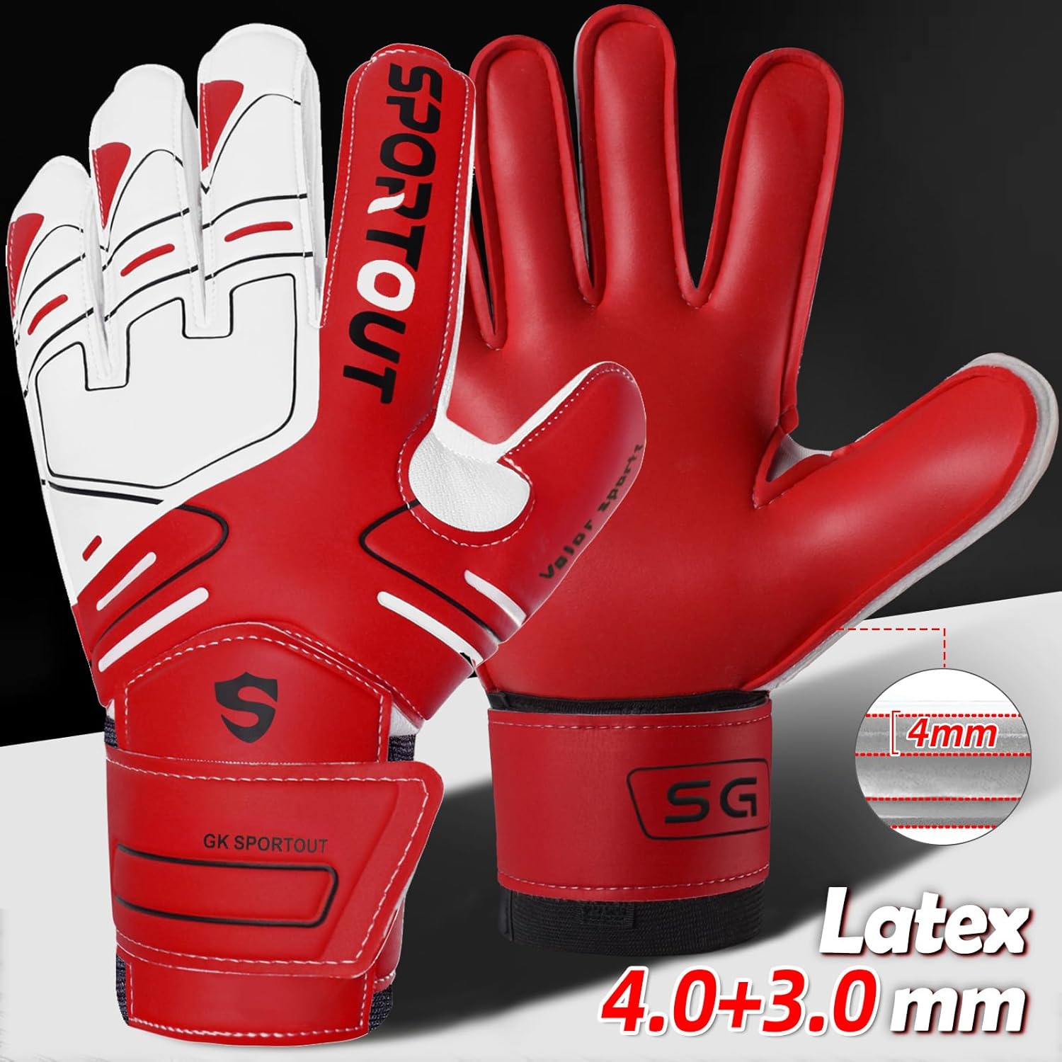 Sportout Youth&Adult Goalie Goalkeeper Gloves,Strong Grip for The Toughest Saves, with Finger Protect & 4+3MM Latex to Give Splendid Protection to Prevent Injuries,4 Colors - Image 2