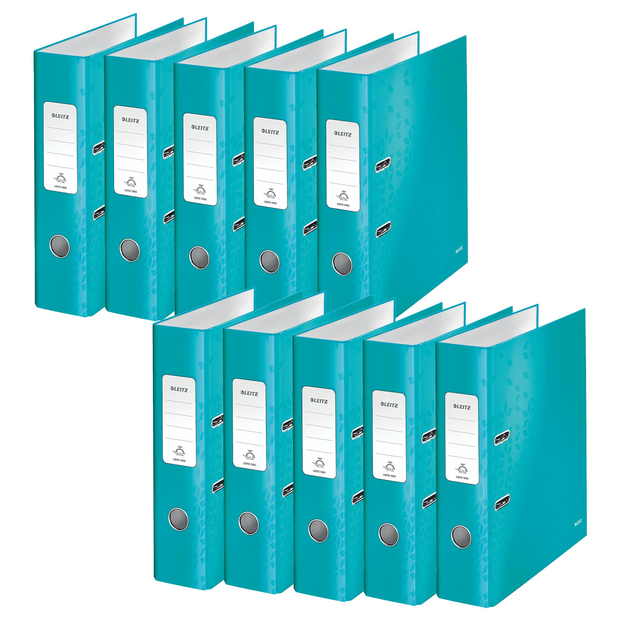Leitz Wow Lot de 10 Classeur à Levier 180° en Carton Pelliculé Dos de 8 cm - Menthe