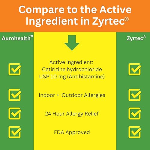 Miniatura 4 de Alivio de la alergia durante todo el día, tabletas de clorhidrato de cetirizina, 10 mg, antihistamínico, 100 unidades