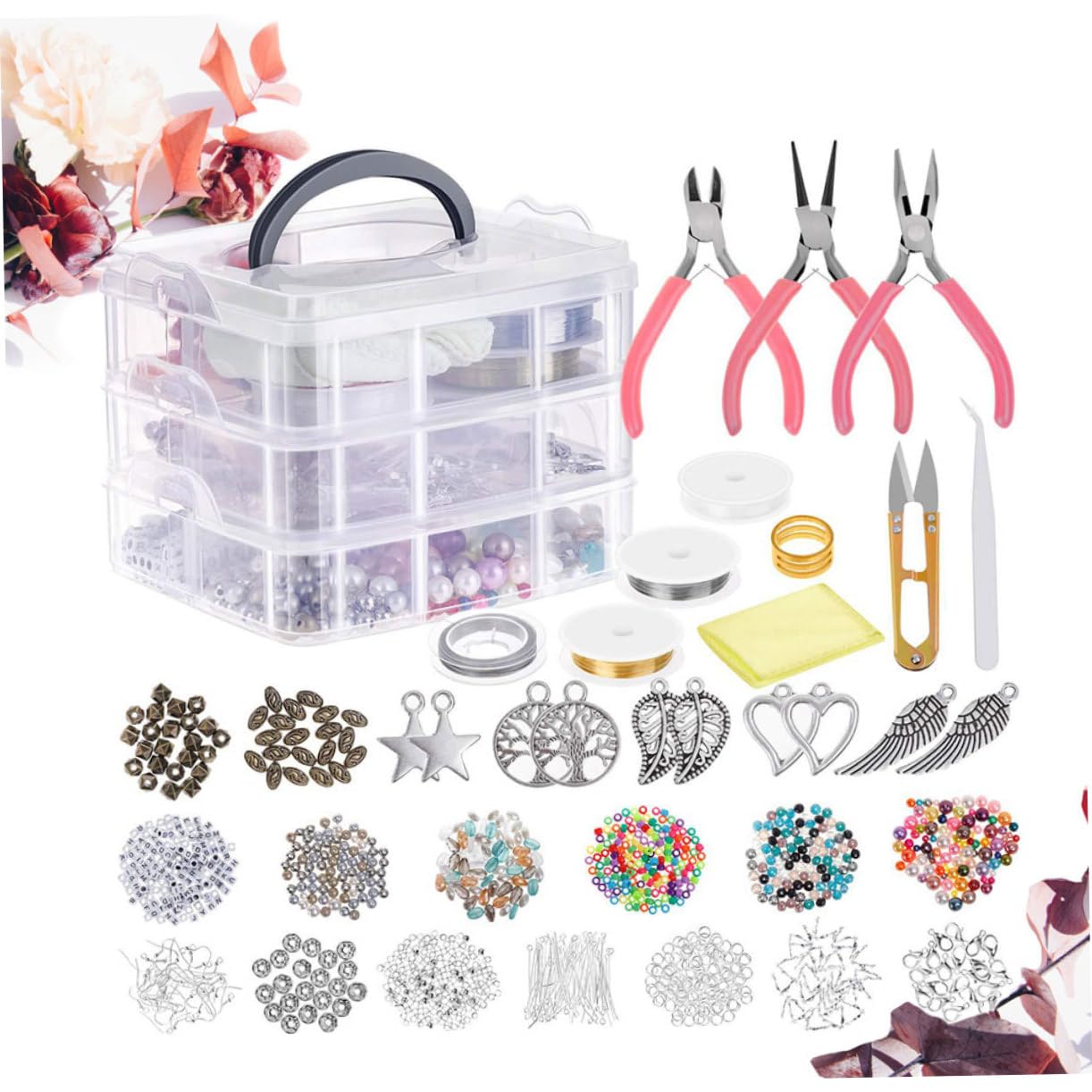 NUOBESTY Kit de Fabrication de Bijoux DIY 1186 Pièces à Trois Couches