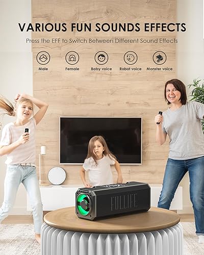 Miniatura 8 de Máquina de karaoke para adultosniños con 2 micrófonos inalámbricos UHF, XIZJ 4000mAh altavoz portátil Bluetooth de karaoke con correaluces RGB,