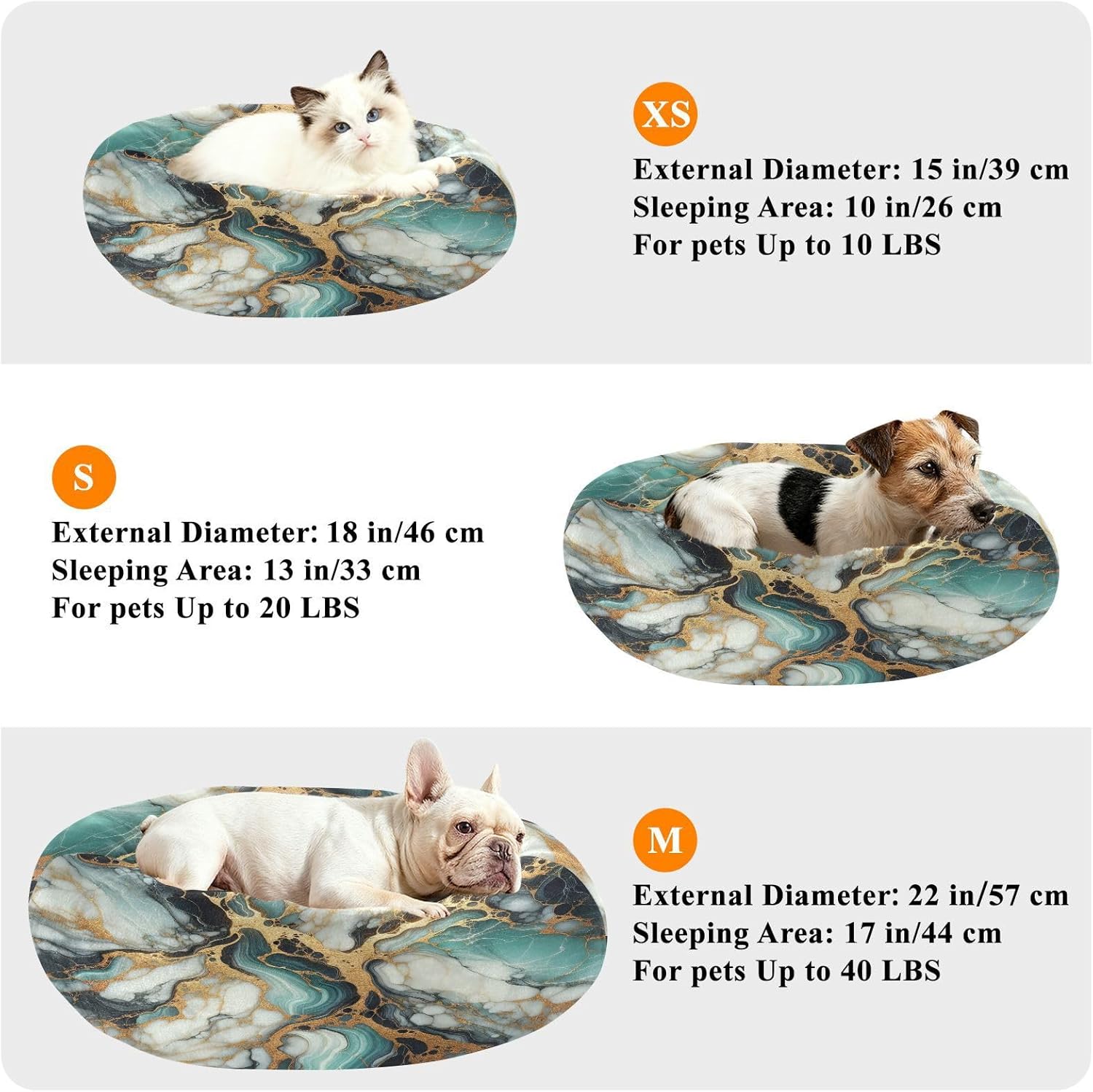 Dog Bed Ultra Soft Fluffy Comfortable Cat Bed, Aqua Black Gold Marble Washable Dog Beds Anti-Slip Round Pet Beds for Medium Dogs