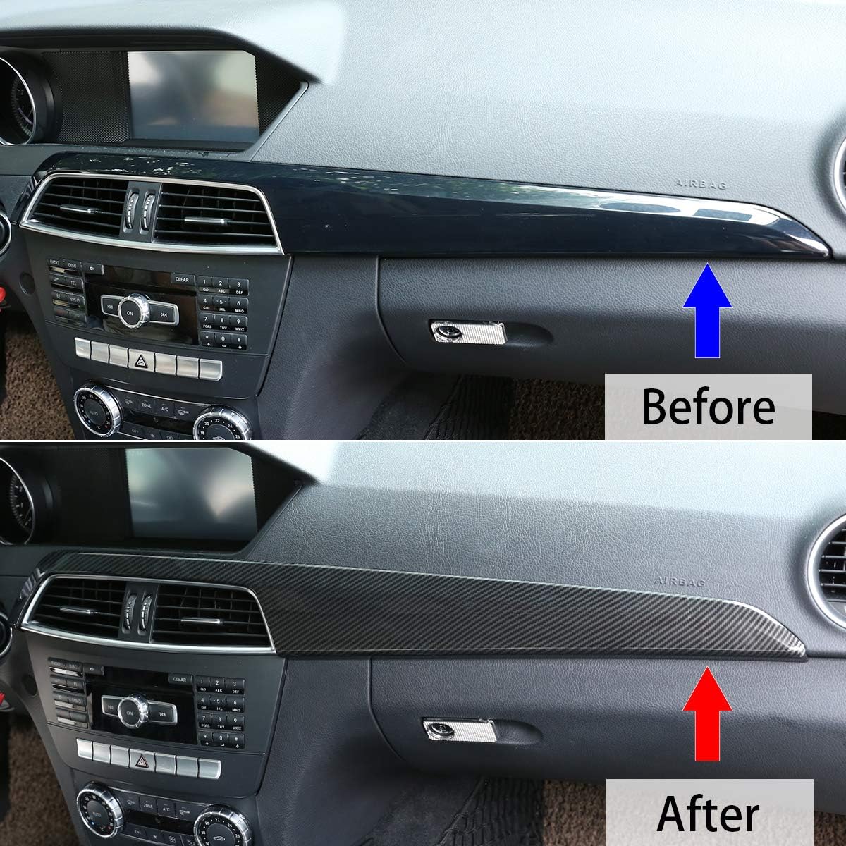 ABS Pine Wood Grain Carbon Fiber Car Center Console Dashboard Cover Panel for Mercedes Benz C Class W204 2010-2013 Left Hand Drive Accessories (Carbon Fiber)