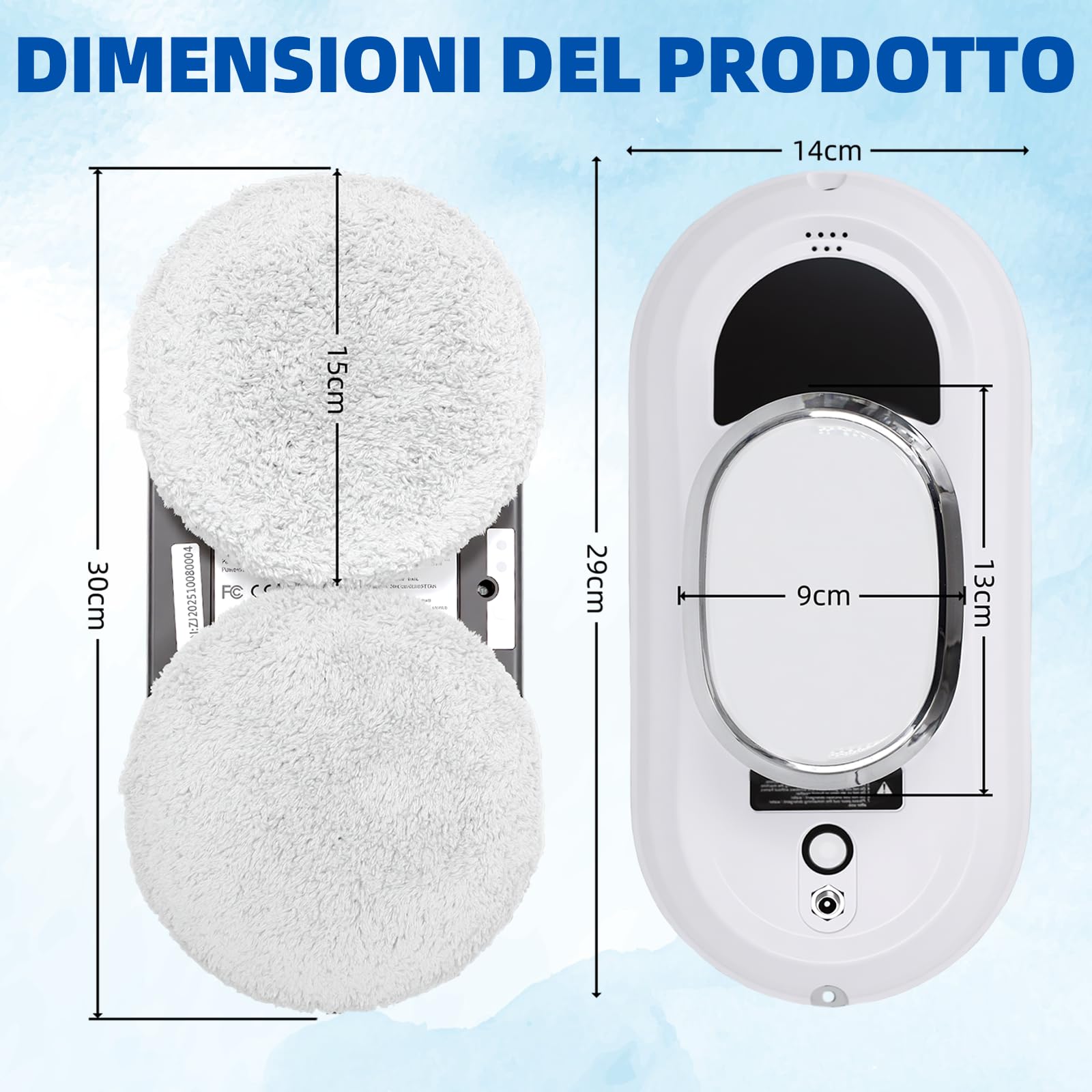 Robot per pulizia finestre con aspirazione 5600 Pa, 3 modalità di pulizia, navigazione intelligente, telecomando, sistema di sicurezza e 10 tamponi di pulizia, adatto per superfici lisce.