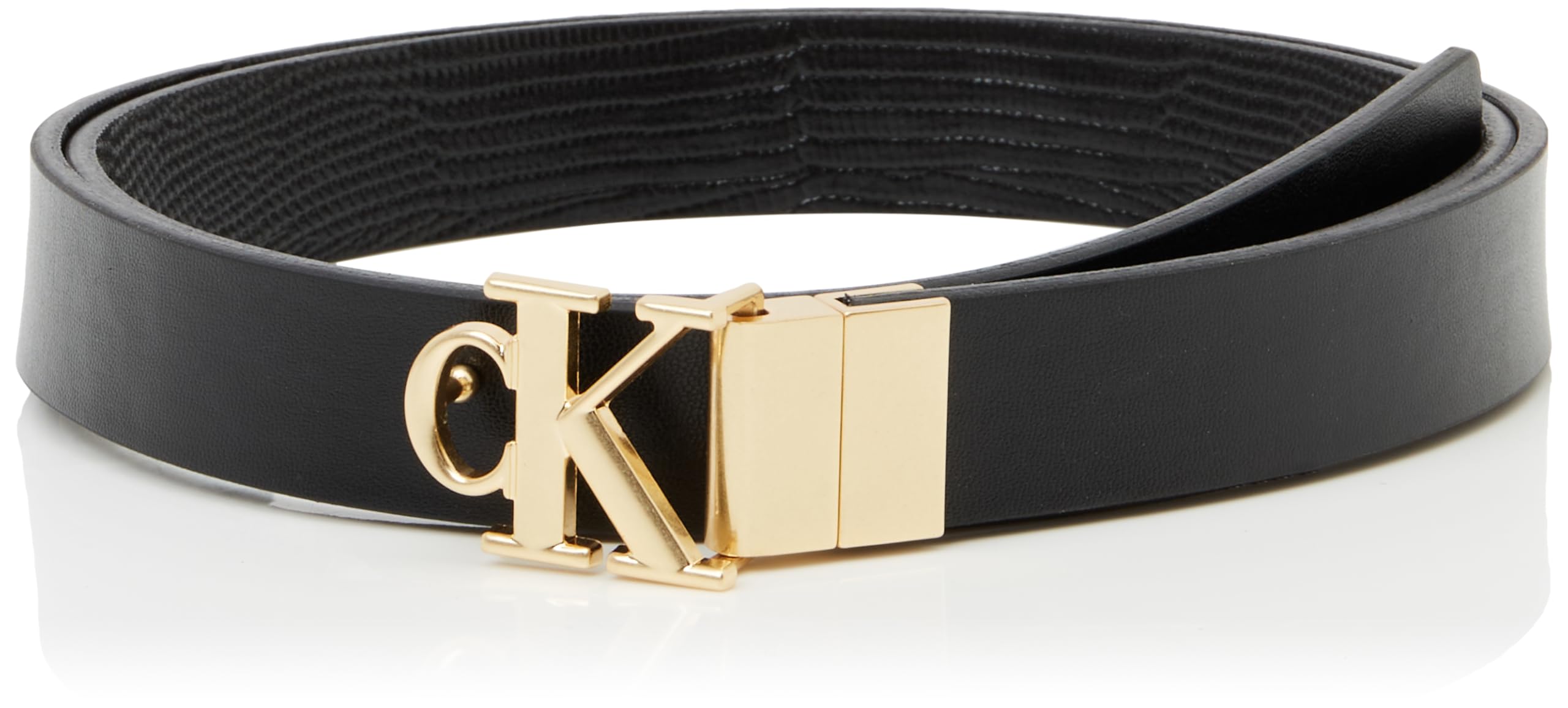 Calvin Klein Women's Monogram Buckle 2.5 cm Leather Belt, Black (Black), 43.3 inches