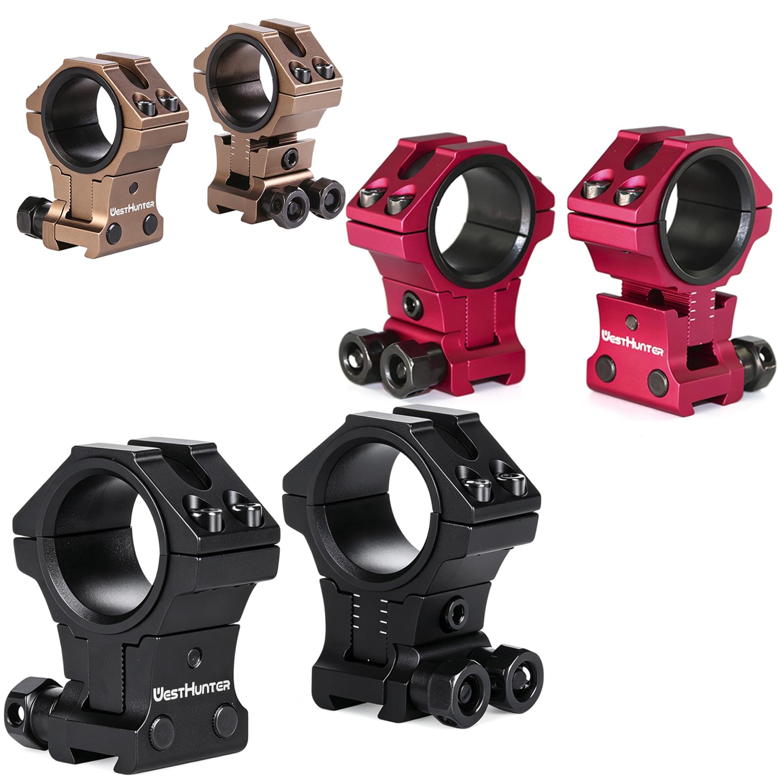 WestHunter Höhenverstellbare Zielfernrohr-Montageringe für 11 mm Prismenschiene, für 30 mm & 1 Zoll Mittelrohr