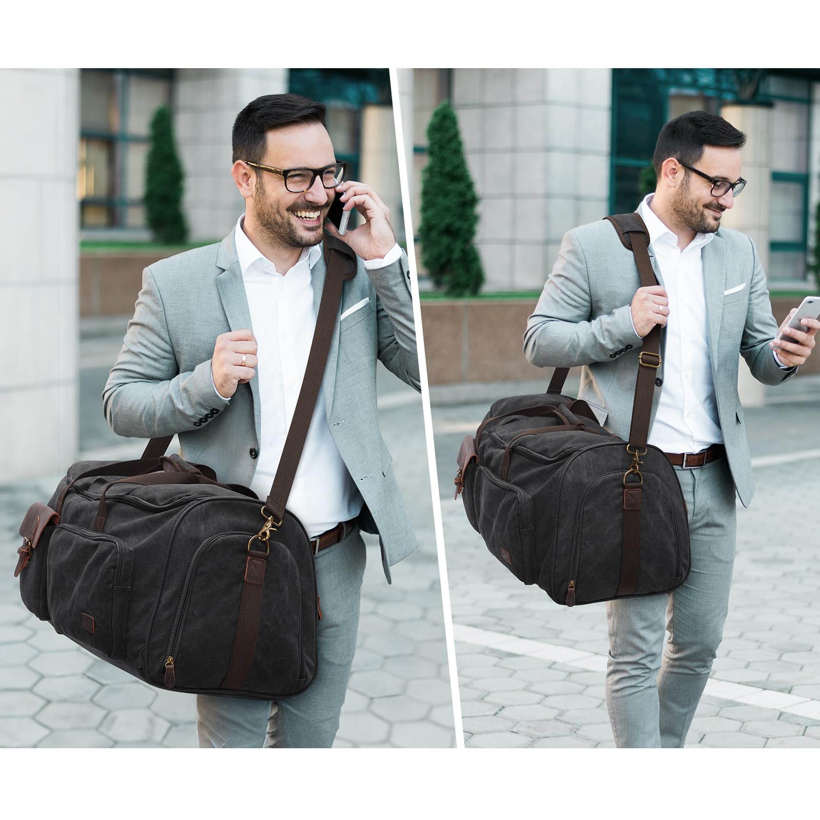 S-Zone Bolsa de ropa 3 en 1, 60 l, unisex, de lona, con neceser, para viajes, escapadas, viajes de negocios, almacenamiento