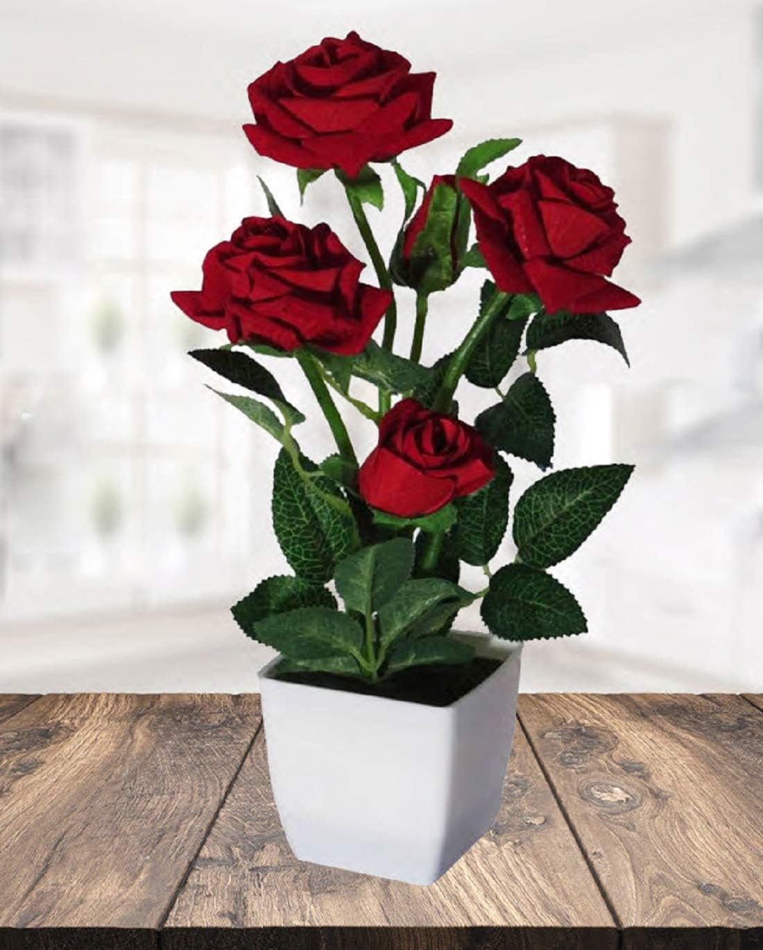 Litleo Artificial Rose Flower with Pot (Red)