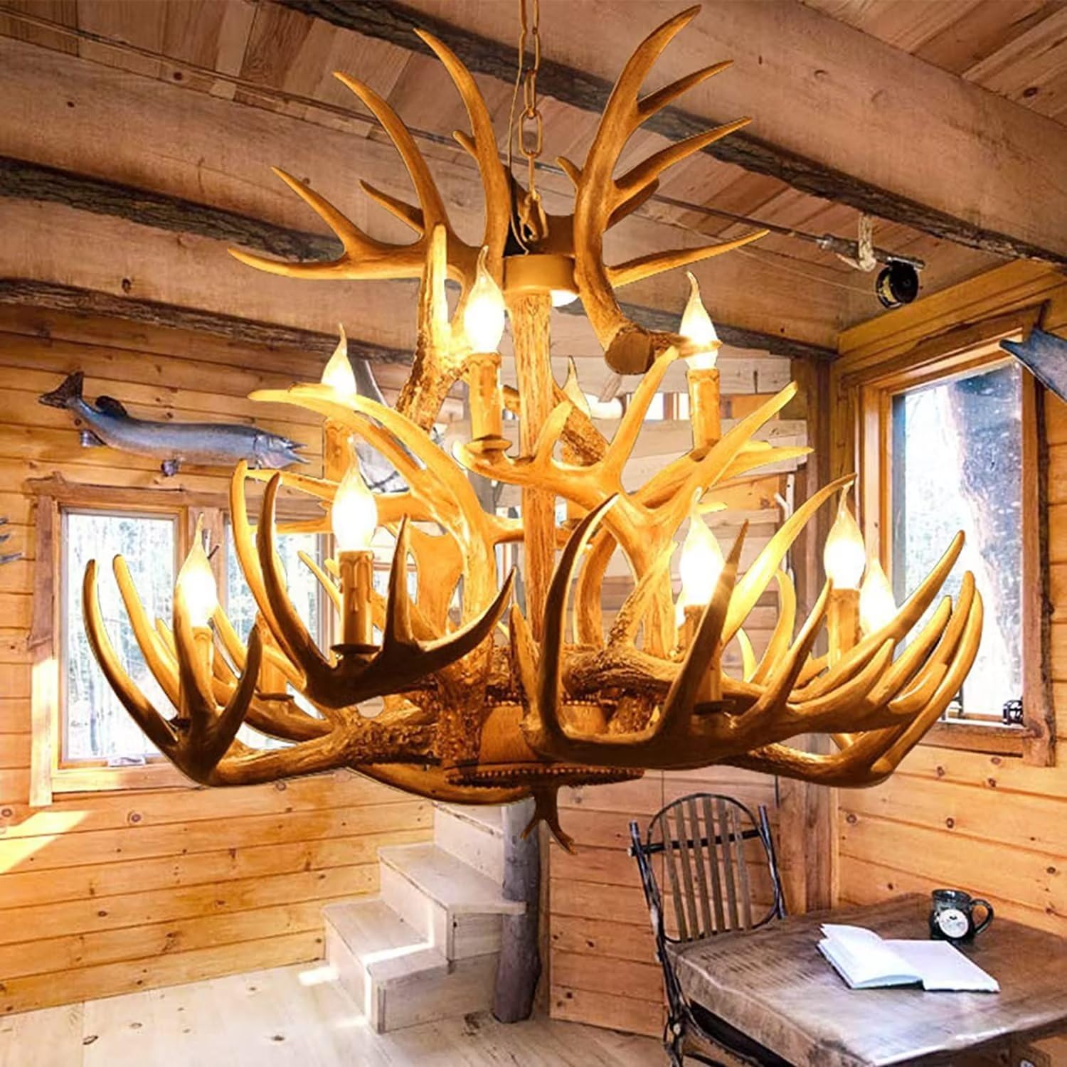 Lampe vintage en résine de style rustique avec suspension 12 lumières pour maison