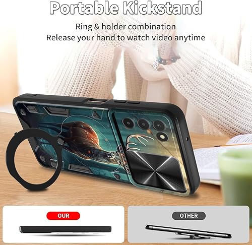 Vista 162 de Funda para Samsung Galaxy A13 5G con cubierta deslizante para lente de cámara y anillo giratorio de 360 grados, soporte híbrido de doble capa Flores