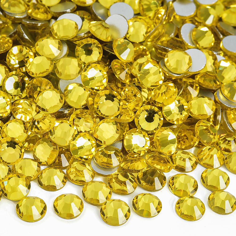 Glass Beads Flat Round Rhinestones for Crafting Citrine SS16 1440pcs