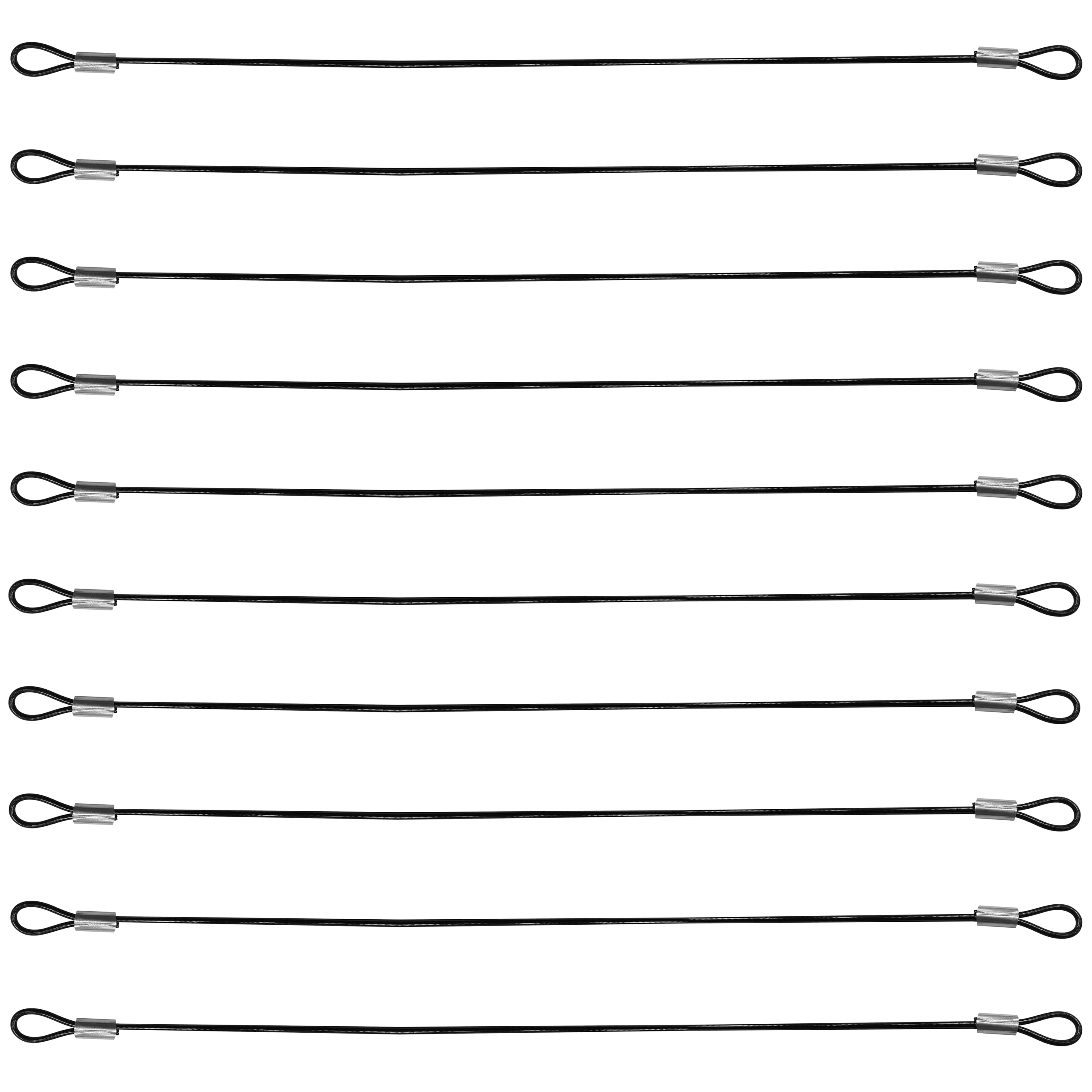 20 Inch Safety Cable Lock, 10 Pcs 2mm Thickness Vinyl Coated Stainless Steel Cable Wire Rope with Loops Short Lanyard Lock Security Tether Chains Link, Black