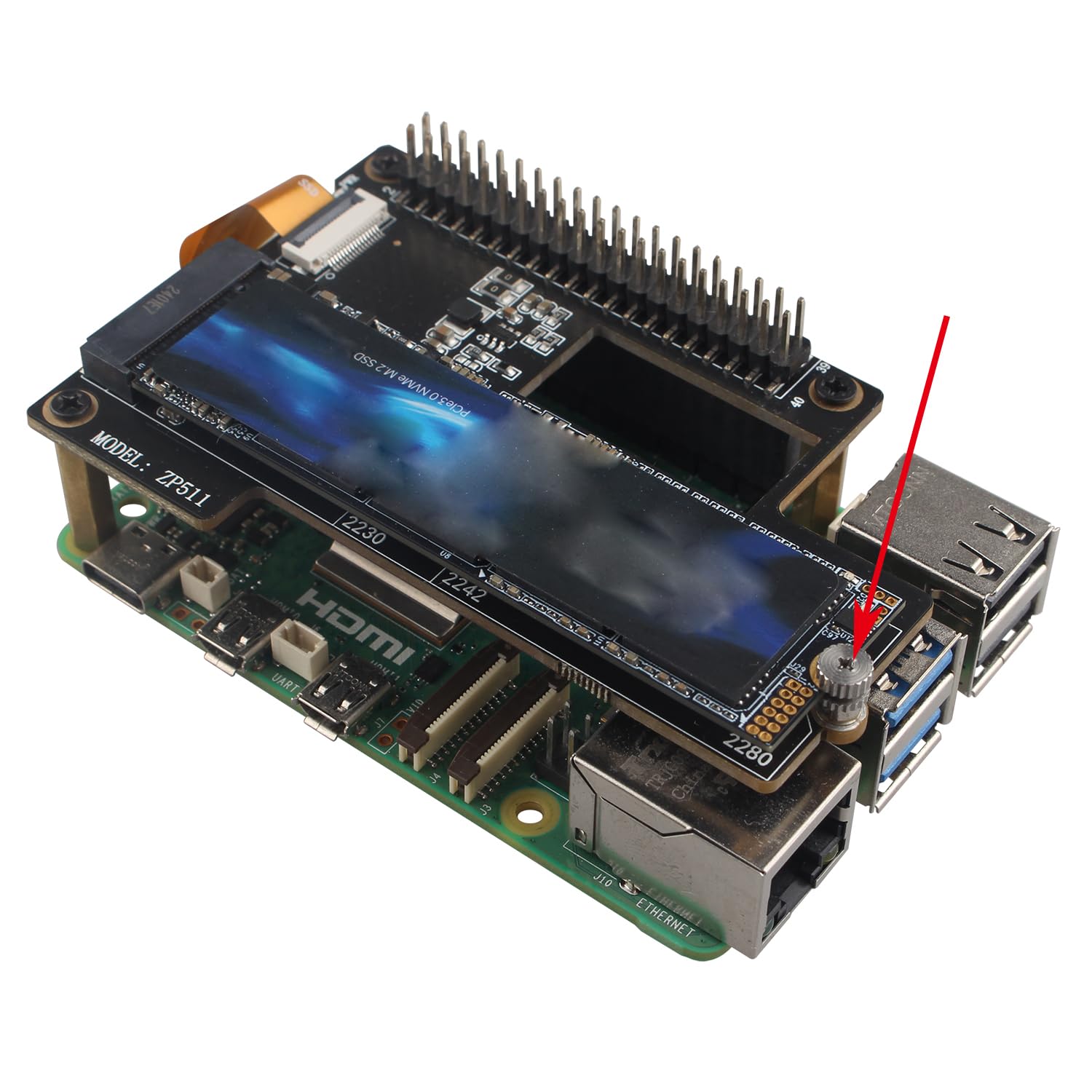 ZDE Set di 6 cavi piatti flessibili da 16 pin, 0,5 mm, 30 mm, 50 mm, 90 mm, FPC FFC, con 2 bulloni di montaggio M.2 SSD, compatibili con Raspberry Pi 5 PCIe a M.2 Key M NVMe SSD adattatore PCIe